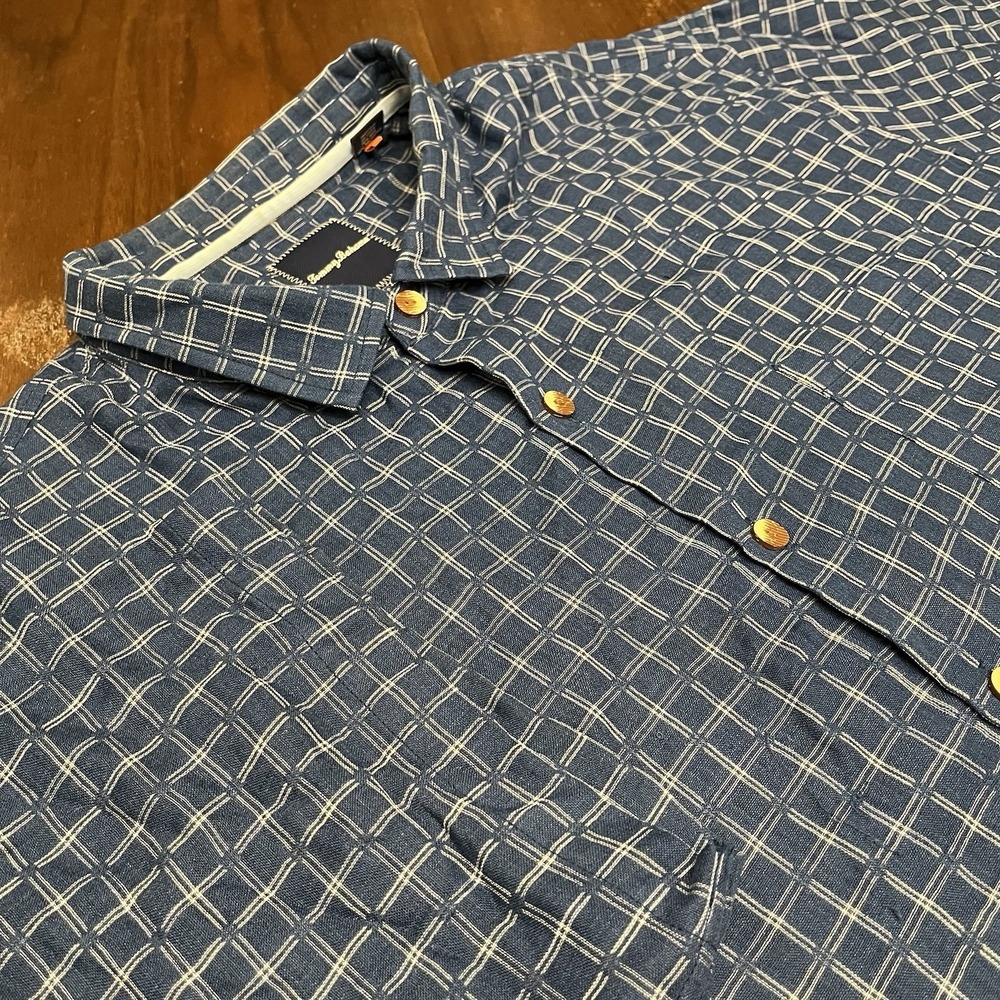 Tommy Bahama ISLAND ZONE Men's 3XT Shirt Silk Blend Short Sleeve Geometric Blue